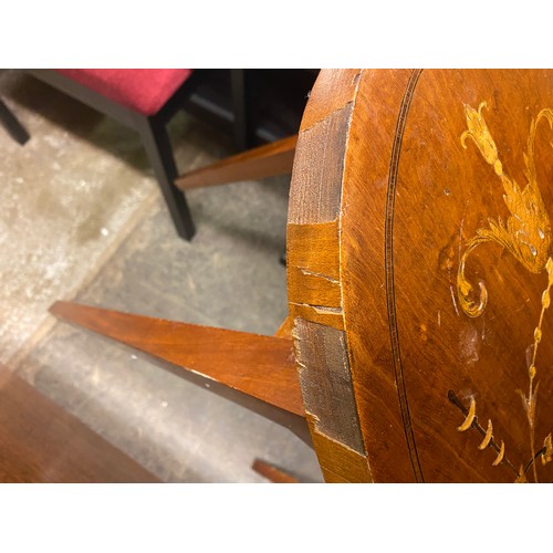13 - PAIR OF 19TH CENTURY OVAL SATINWOOD SIDETABLES WITH INLAID DECORATION A/F