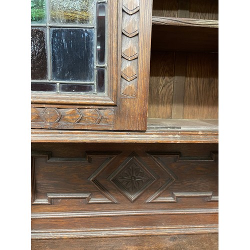 2 - 19TH CENTURY FRENCH OAK SECRETAIRE CUPBOARD CARVED WITH LIONS FACEMASKS AND FIGURES, THE UPPER SECTI... 