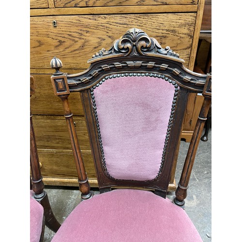 109 - PAIR OF VICTORIAN PINK UPHOLSTERED SERPENTINE DINING CHAIRS