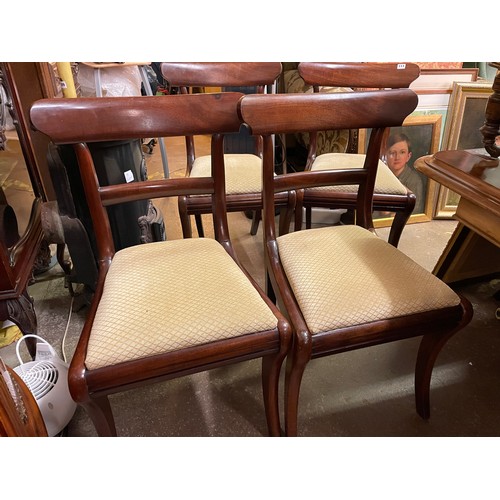 111 - SET OF FIVE GEORGE IV MAHOGANY BAR BACK SABRE LEG DINING CHAIRS AND A PAIR OF SIMILAR DINING CHAIRS