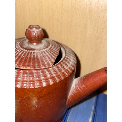 220 - CHINESE REDWARE AND EARLY 19TH CENTURY CANEWARE TEAPOTS SOME A/F