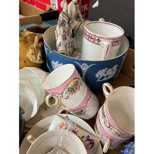 269 - TWO CARTONS OF VARIOUS FINE BONE CHINA AND PORCELAIN TEACUPS, JUGS, VASES, AND DECORATIVE WARE