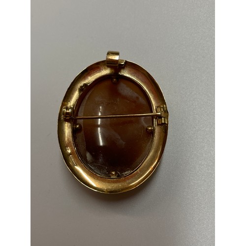 435 - 9CT GOLD MOUNTED CARVED FEMALE HEAD CAMEO WITH PIN AND PENDANT MOUNT 8.8G APPROX