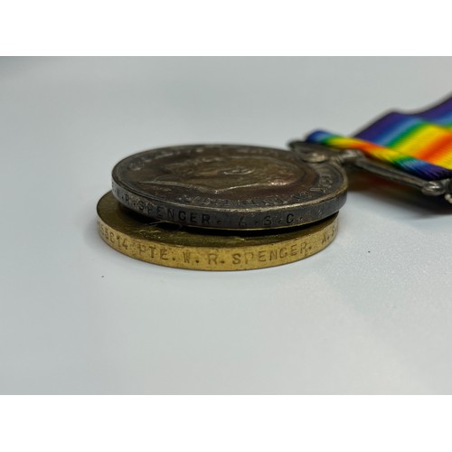 440 - WORLD WAR ONE MEDAL DUO DM2 155614 PTE. W.R.SPENCER A.S.C