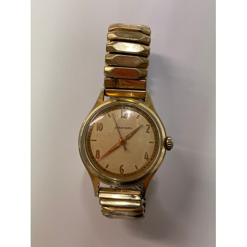 478 - GENTS VINTAGE GOLD PLATED JUNGHANS WRIST WATCH ON EXPANDING ROLLED GOLD STRAP IN WORKING ORDER