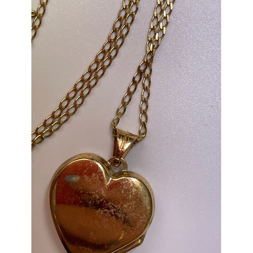 446 - 9CT GOLD HEART LOCKET ON TRACE CHAIN 3G APPROX