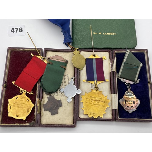 476 - R.A.O.B CEREMONY BOOK, AND CASED RAOB ENAMEL KHARTOUM SUDAN TEMPRANCE LODGE MEDALLION, TWO OTHERS AN... 