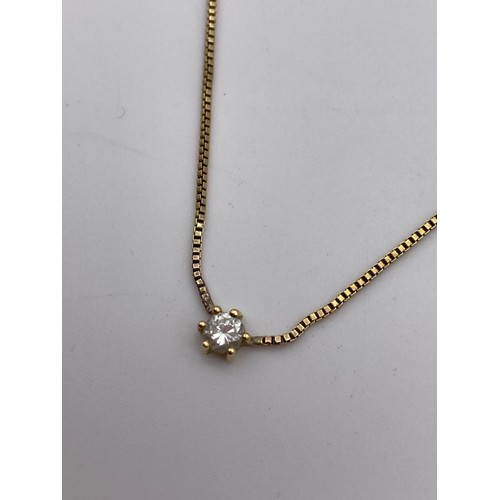 468 - 9CT GOLD BOX AND BELCHER CHAIN DIAMOND SOLITAIRE NECKLACE 3.4G APPROX