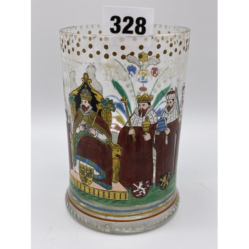 328 - BOHEMIAM PAINTED AND ENAMELLED GLASS BEAKER 10cm