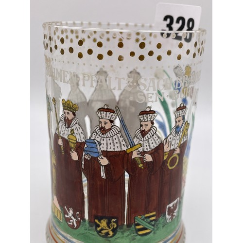 328 - BOHEMIAM PAINTED AND ENAMELLED GLASS BEAKER 10cm