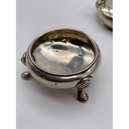 329 - PAIR OF 18TH CENTURY LONDON SILVER CAULDRON TABLE SALTS ON CABRIOLE LEGS WITH PAD FEET HALL MARKS IN... 