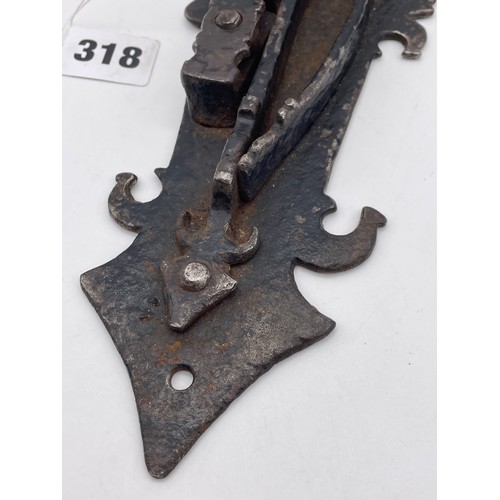 318 - 18TH CENTURY IRON LATCH LOCK POSSIBLY GERMAN 23cm