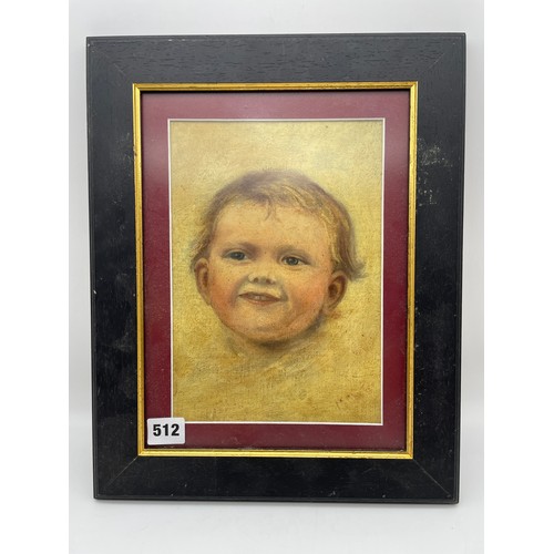 512 - 20TH CENTURY OIL ON CANVAS BOARD PORTRAIT STUDY OF AN INFANT, SIGNATURE LOWER RIGHT INDISTINCT 18 X ... 