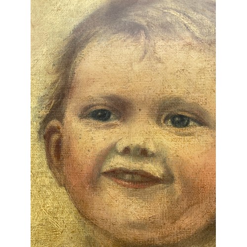 512 - 20TH CENTURY OIL ON CANVAS BOARD PORTRAIT STUDY OF AN INFANT, SIGNATURE LOWER RIGHT INDISTINCT 18 X ... 