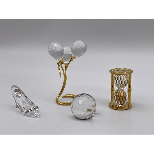 308A - GROUP OF SWAROVSKI FIGURES INC. BALLOON BUNCH, HOURGLASS, SHOE AND YACHT AND OTHER CRYSTAL SPHERES