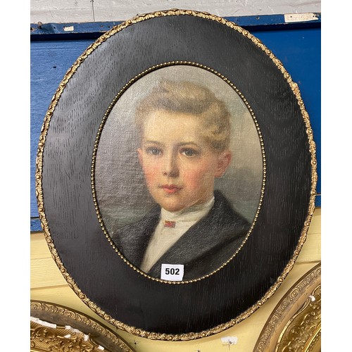 502 - EARLY 20TH CENTURY ENGLISH SCHOOL OIL ON CANVAS ENTITLED 'PORTRAIT OF A YOUNG BOY WEARING A SILK SCA... 