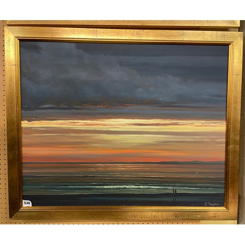 538 - J. SHEPHERD 20TH CENTURY OIL ON CANVAS ENTITLED 'LAST LIGHT' 76 X 60CM APPROX FRAMED