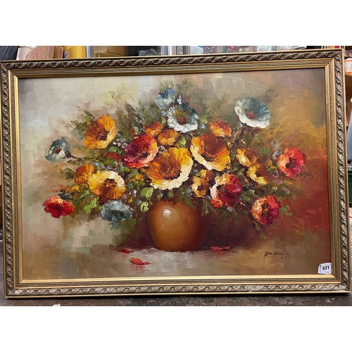 531 - 20TH CENTURY CANVAS BY DON HENLEY STILL LIFE VASE OF A MIXED BLOOM OF FLOWERS