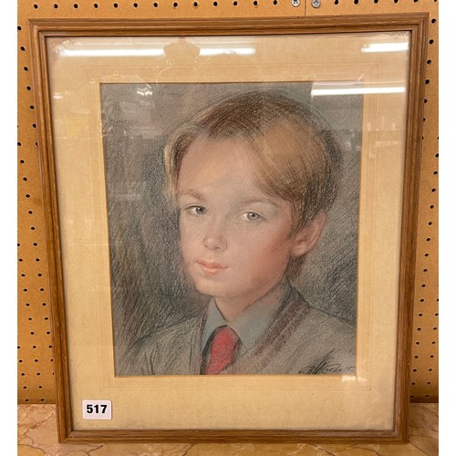 517 - 20TH CENTURY PASTELS AND CRAYON ON PAPER PORTRAIT STUDY OF GRAHAM BY G.R. CORBETT F/G 25 X 30CMAPPRO... 