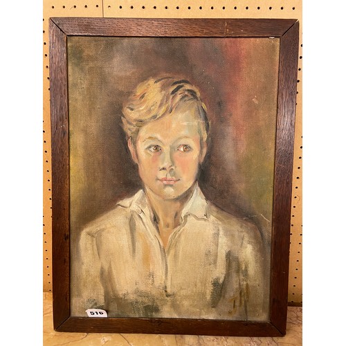 516 - 20TH CENTURY OILS ON CANVAS LAID TO BOARD MONOGRAMMED TH, HALF PORTRAIT STUDY OF AN ADOLESCENT MALE ... 