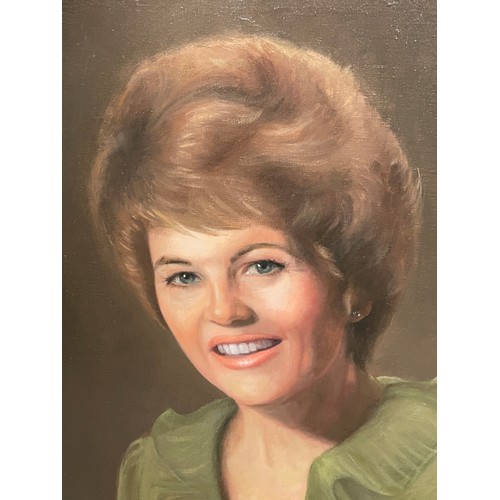 510 - 20TH CENTURY OIL ON CANVAS MONOGRAMMED EB  PORTRAIT OF A LADY WEARING A FRILLED BLOUSE CIRCA 1970S F... 