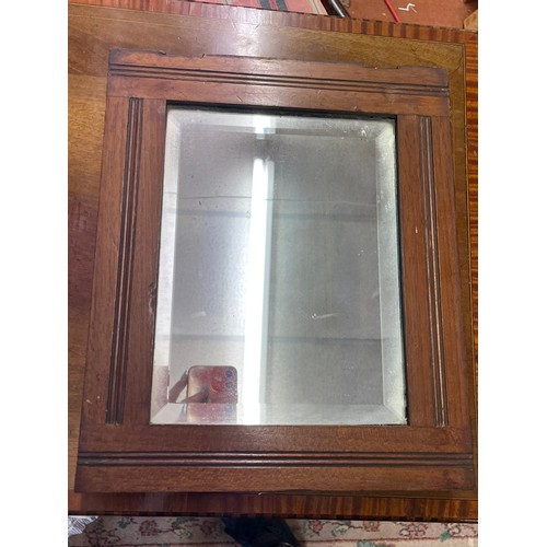 530 - SMALL WALNUT MIRROR AND A PAIR OF ETCHINGS OF YORK MINSTER INTERIOR SIGNED IN PENCIL