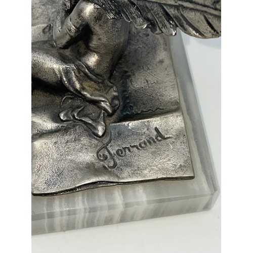 383 - REPRODUCTION METAL WARE WRITING CHERUB PAPERWEIGHT BY FERRAND 7cm x 9cm x 12cn