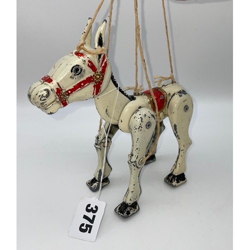 375 - TIN PLATE ARTICULATED DONKEY MARIONETTE A/F 16cm