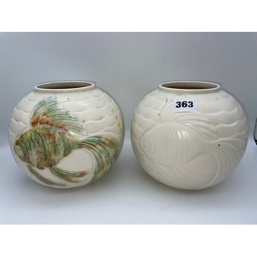 363 - PAIR OF SPODE VELAMOUR GLOBULAR VASES DECORATED WITH FISH 15cm