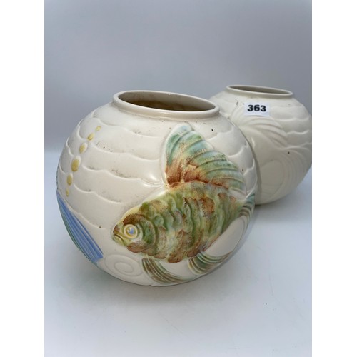 363 - PAIR OF SPODE VELAMOUR GLOBULAR VASES DECORATED WITH FISH 15cm