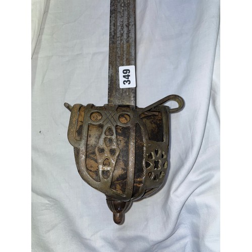 349 - 17TH CENTURY BASKET HILTED AND LEATHER SCOTTISH SWORD BLADE PITTED 98 cm