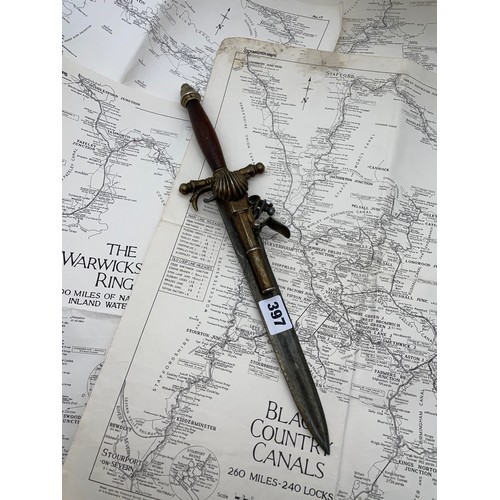 397 - SMALL QUANTITY OF LOOSE LOCK MASTER MAPS AND A REPRODUCTION 18TH CENTURY FRENCH DAGGER PISTOL