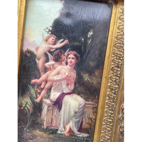 494 - 20TH CENTURY VIENNA PLAQUE DEPICTING FEMALE AND CHERUBS IN THE STYLE OF WILLIAM BOUGUEREAU IN ORNATE... 