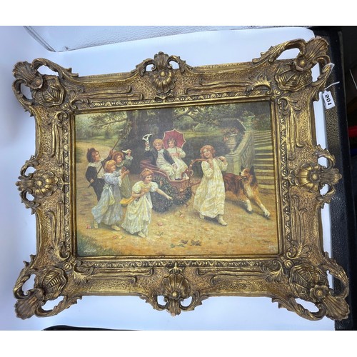 501 - 20TH CENTURY PRINT ON CANVAS AFTER A.J. ELSLEY ENTITLED 'THE HAPPY PAIR' IN GILDED FRAME 39CM X 30CM... 