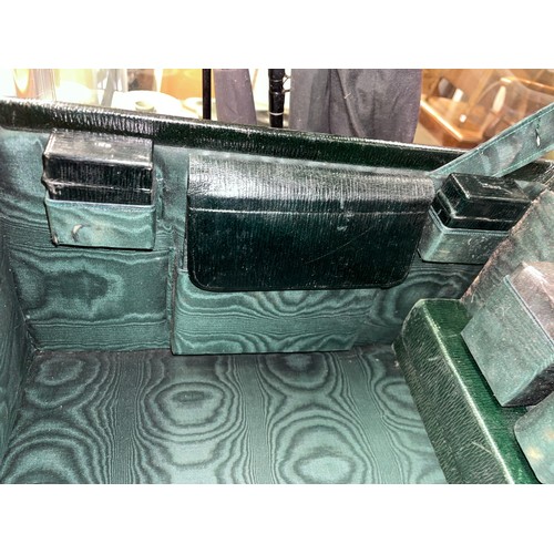 541 - MOROCCAN GREEN LEATHER TRAVELLING VANITY CASE BY WALKER AND HALL FITTED WITH SILVER TOPPED BOTTLES A... 