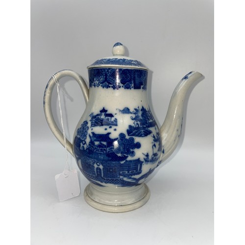 428 - 18TH CENTURY BLUE AND WHITE COFFEE POT 17cm