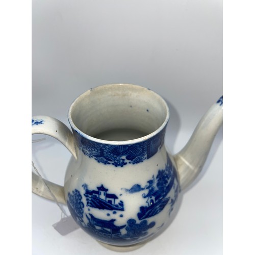 428 - 18TH CENTURY BLUE AND WHITE COFFEE POT 17cm