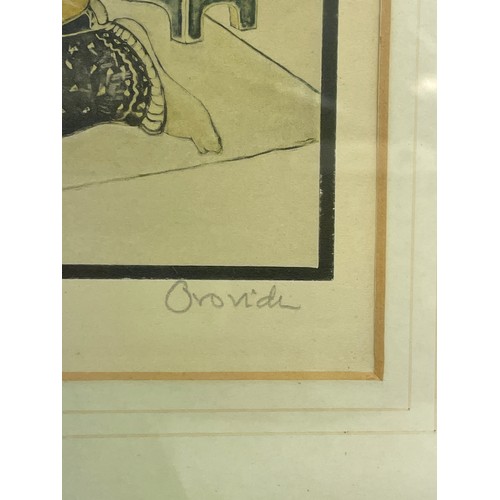 545 - ORIVIDA CAHILLE PISSARO (1893-1968) SIGNED PRINT ENTITLED 'FEEDING THE FAWN' 1923 WITH BLIND STAMP T... 