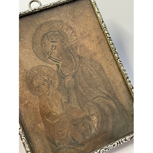 488 - SILVER FRAME MINIATURE BY MARIO BUCCELLATI DEPICTING THE MADONNA AND CHILD ENGRAVED ON COPPER, INSCR... 