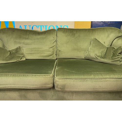 101 - MINT GREEN LOZENGE DRALON UPHOLSTERED SHOW FRAME THREE PIECE SUITE WITH FOOT STOOL