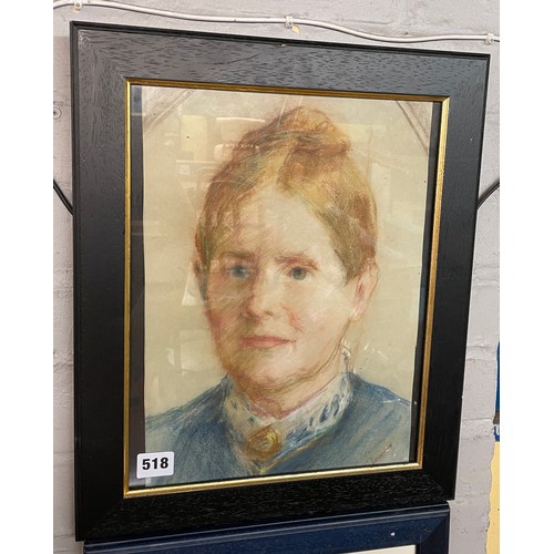 518 - 20TH CENTURY PASTELS ON PAPER LAID ON BOARD PORTRAIT STUDY OF A SCHOOL MISTRESS, SIGNATURE LOWER RIG... 