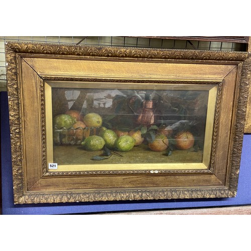 521 - LESTER SUTCLIFFE (1848-1933) OIL ON CANVAS STILL LIFE OF A BOWL OF CITRUS FRUIT SIGNED LOWER RIGHT F... 