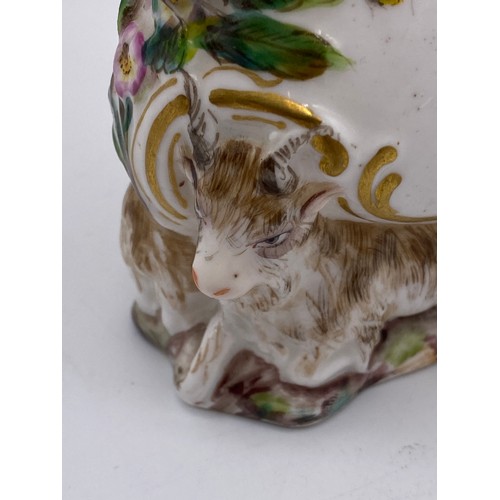 413 - EARLY 19TH CENTURY PORCELAIN GOAT AND BEE JUG AFTER CHELSEA 11cm