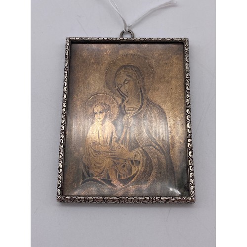 488 - SILVER FRAME MINIATURE BY MARIO BUCCELLATI DEPICTING THE MADONNA AND CHILD ENGRAVED ON COPPER, INSCR... 