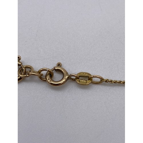 464 - 9CT GOLD SHAPED PENDANT CRESTED WITH STONES SAYING MIJ ON A 9CT GOLD FLAT CURB LINK CHAIN WITH DIAMO... 