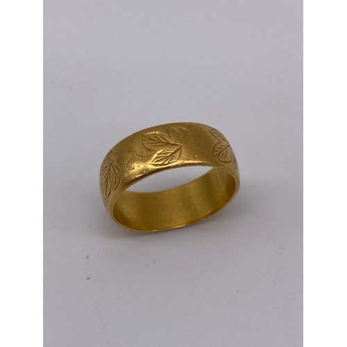 456 - 22CT GOLD ENGRAVED BROAD WEDDING BAND 11G APPROX SIZE T