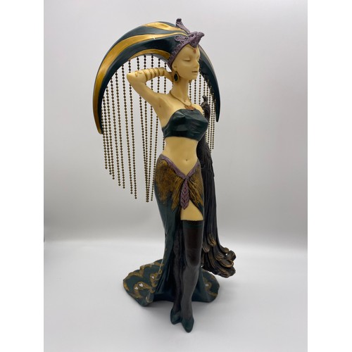 358 - RESIN MOULDED ART DECO FIGURE OF THE EROTIC PEACOCK LADY 39cm