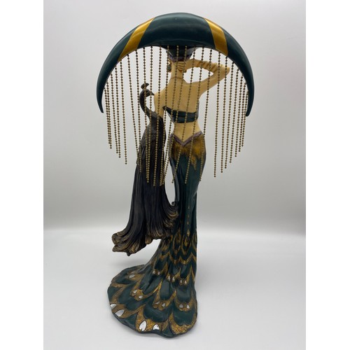 358 - RESIN MOULDED ART DECO FIGURE OF THE EROTIC PEACOCK LADY 39cm