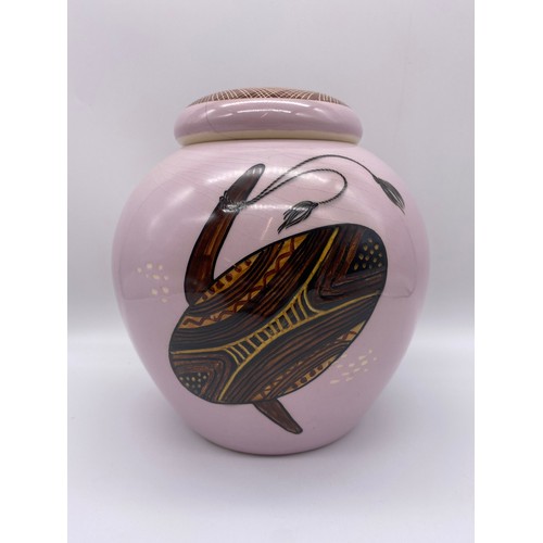 278 - MARTIN BOYD POTTERY GINGER JAR DECORATED WITH ABORIGINAL AUSTRALIAN FIGURES WITH SIGNIATURE TO BASE,... 