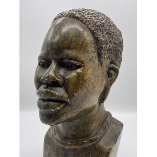 302 - LARGE AFRICAN SOAP STONE CARVED BUST 30cm